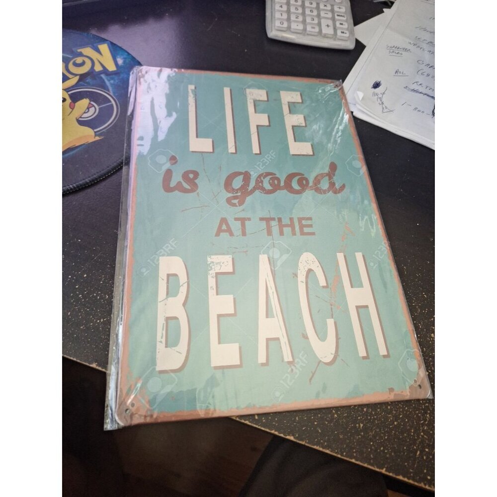 Life Is Good at the Beach Metal Tin Sign 8" x 12" Coastal Beach House Wall Decor